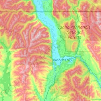 Mappa topografica Boundary County, altitudine, rilievo