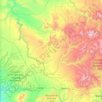 Mappa topografica Dolores County, altitudine, rilievo