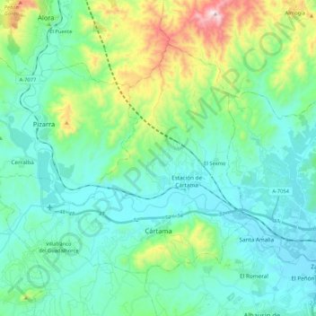 Mappa topografica Cártama, altitudine, rilievo