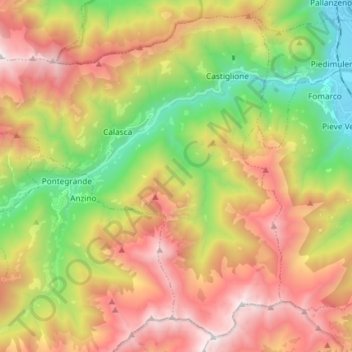 Mappa topografica Calasca-Castiglione, altitudine, rilievo