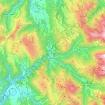 Mappa topografica Visso, altitudine, rilievo