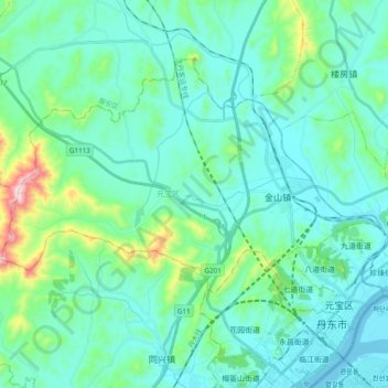 Mappa topografica 元宝区, altitudine, rilievo