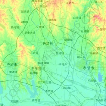 Mappa topografica 云梦县, altitudine, rilievo