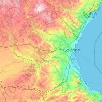 Mappa topografica Valencia, altitudine, rilievo