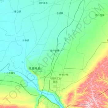 Mappa topografica 托克托县, altitudine, rilievo