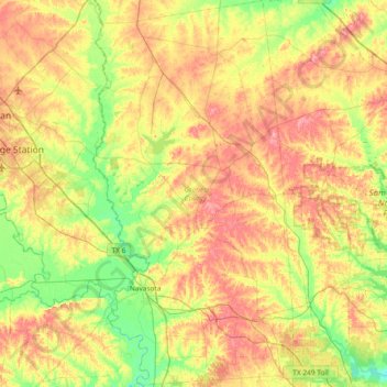 Mappa topografica Grimes County, altitudine, rilievo