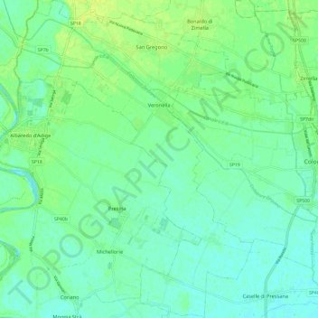 Mappa topografica Veronella, altitudine, rilievo