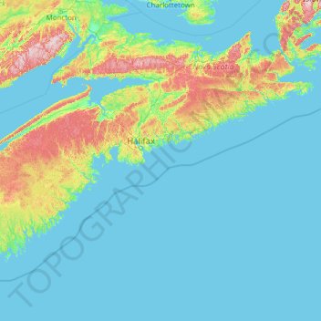 Mappa topografica Halifax Regional Municipality, altitudine, rilievo