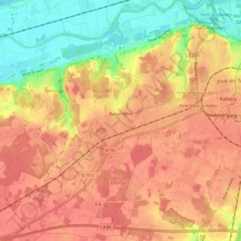 Mappa topografica Ballan-Miré, altitudine, rilievo