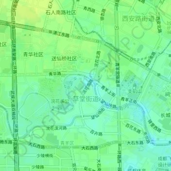 Mappa topografica 草堂街道, altitudine, rilievo