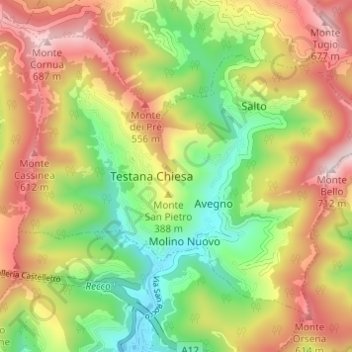 Mappa topografica Avegno, altitudine, rilievo