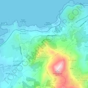 Mappa topografica Corbara, altitudine, rilievo