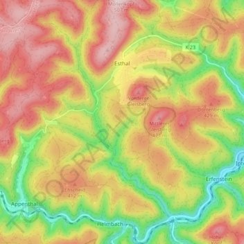 Mappa topografica Esthal, altitudine, rilievo