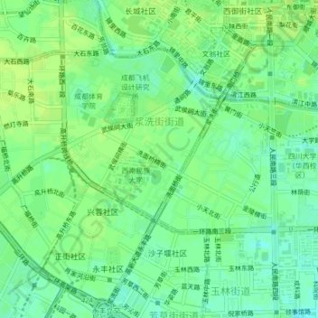 Mappa topografica 浆洗街街道, altitudine, rilievo