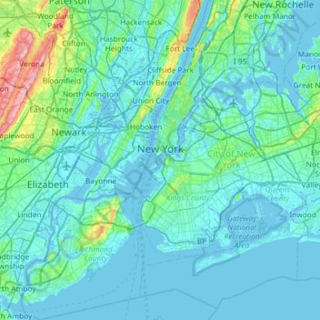 Mappa topografica New York, altitudine, rilievo