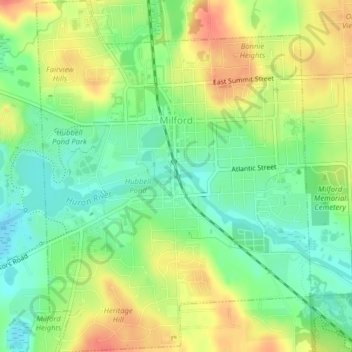 Mappa topografica Milford, altitudine, rilievo