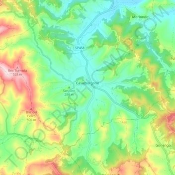 Mappa topografica Casalborgone, altitudine, rilievo