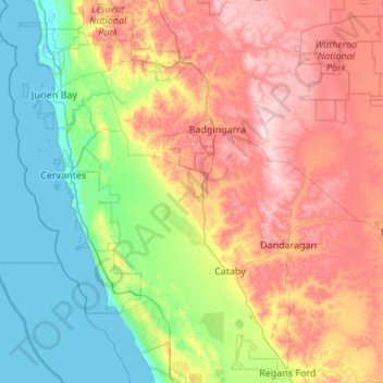 Mappa topografica Shire Of Dandaragan, altitudine, rilievo