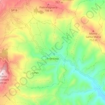 Mappa topografica Frontino, altitudine, rilievo
