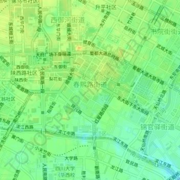 Mappa topografica 春熙路街道, altitudine, rilievo