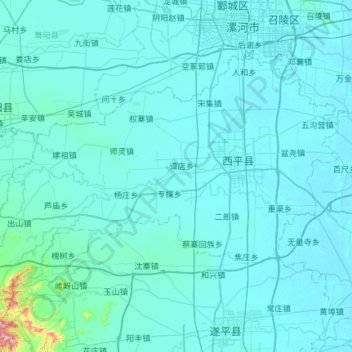 Mappa topografica 西平县, altitudine, rilievo