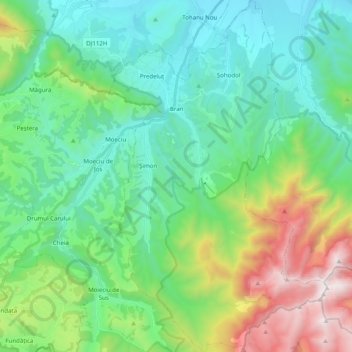 Mappa topografica Bran, altitudine, rilievo
