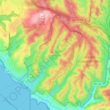 Mappa topografica Crystal Cove State Park, altitudine, rilievo