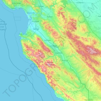 Mappa topografica Monterey County, altitudine, rilievo