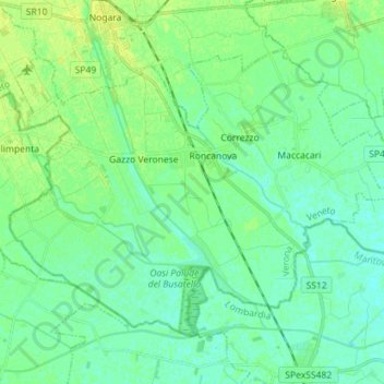 Mappa topografica Gazzo Veronese, altitudine, rilievo