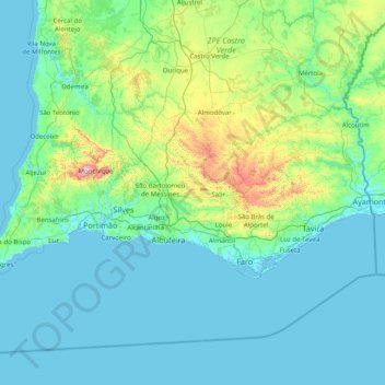 Mappa topografica Faro, altitudine, rilievo