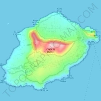 Mappa topografica Isola di Ustica, altitudine, rilievo