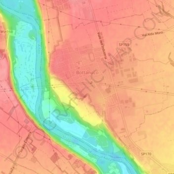 Mappa topografica Bottanuco, altitudine, rilievo