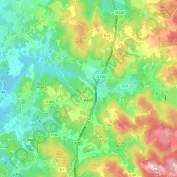 Mappa topografica Razès, altitudine, rilievo