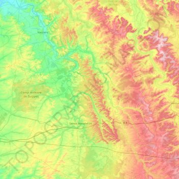 Mappa topografica Argonne, altitudine, rilievo