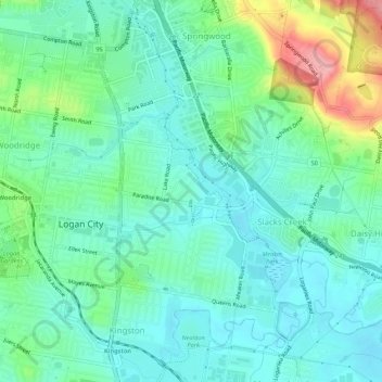 Mappa topografica Slacks Creek, altitudine, rilievo