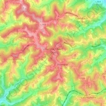Mappa topografica Kainbach bei Graz, altitudine, rilievo