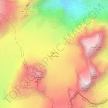 Mappa topografica Glacier d'Arolla, altitudine, rilievo