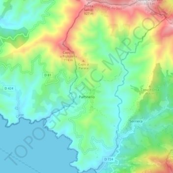 Mappa topografica Partinello, altitudine, rilievo
