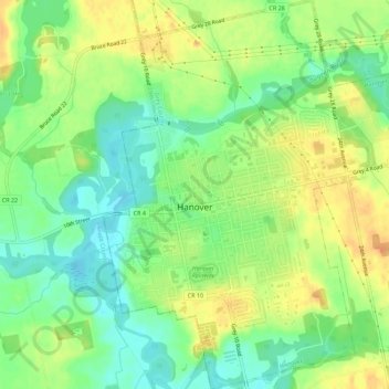 Mappa topografica Hanover, altitudine, rilievo