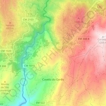 Mappa topografica Covelo do Gerês, altitudine, rilievo