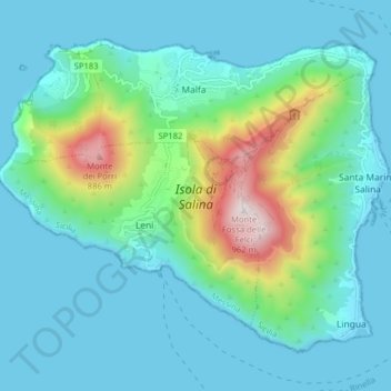 Mappa topografica Isola di Salina, altitudine, rilievo