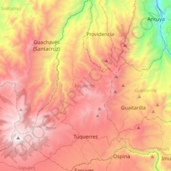Mappa topografica Túquerres, altitudine, rilievo