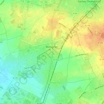 Mappa topografica Wattignies, altitudine, rilievo
