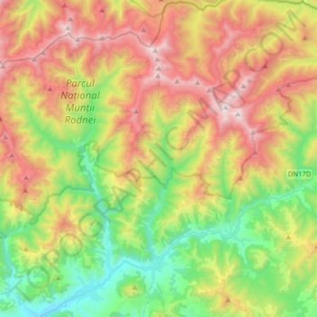 Mappa topografica Rodna, altitudine, rilievo