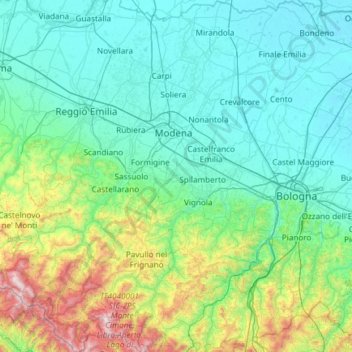 Mappa topografica Modena, altitudine, rilievo