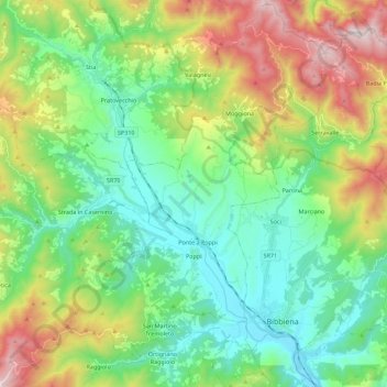 Mappa topografica Poppi, altitudine, rilievo