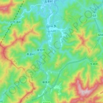 Mappa topografica 山斗乡, altitudine, rilievo
