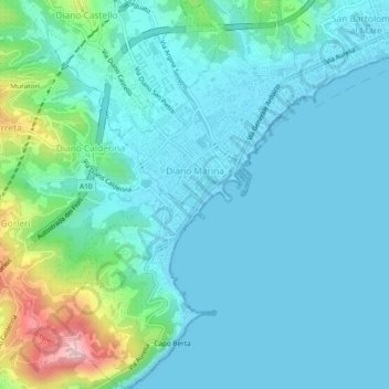Mappa topografica Diano Marina, altitudine, rilievo