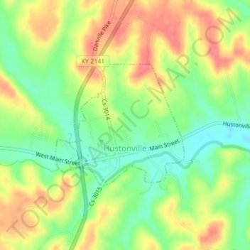 Mappa topografica Hustonville, altitudine, rilievo