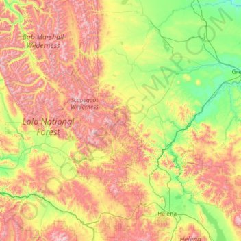 Mappa topografica Lewis and Clark County, altitudine, rilievo